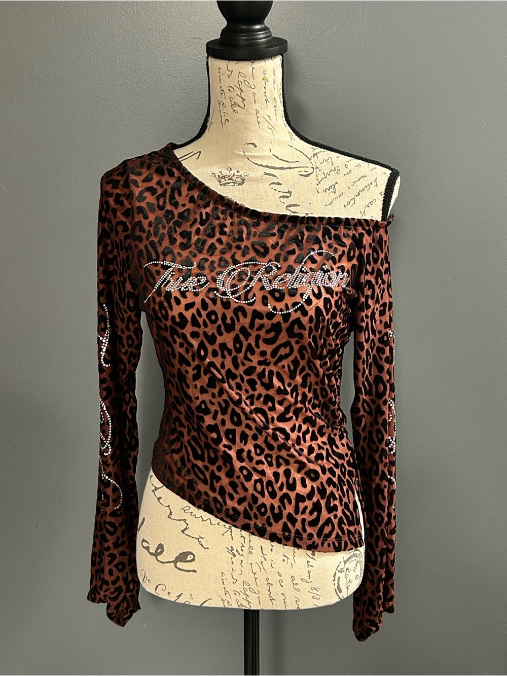 True Religion Leopard Rhinestone One Shoulder Top - NWT